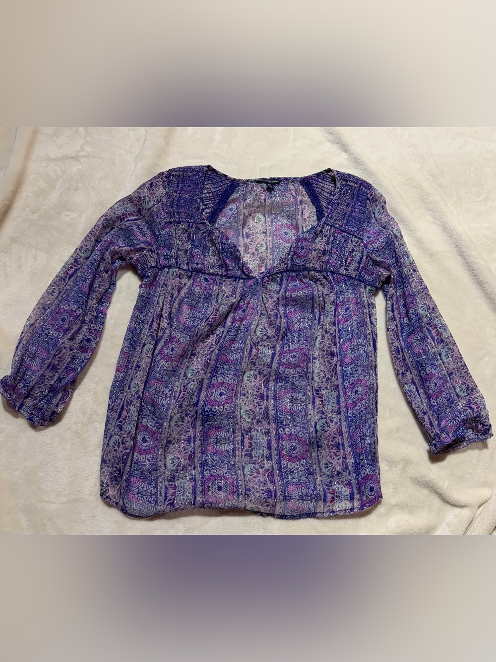 American Eagle Outfitters Purple Paisley Peasant Top
